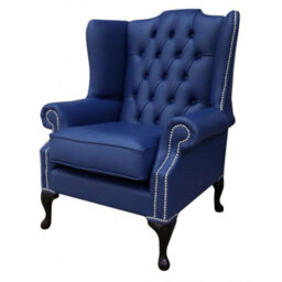 Chesterfield High Back Wing Chair Shelly Bilberry Blue Leather In Mallory Style - thumbnail 3