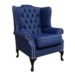 Chesterfield High Back Wing Chair Shelly Bilberry Blue Leather In Mallory Style - thumbnail 1
