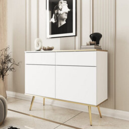 Arte Crisp Modernity: Oro Sideboard Cabinet 1070mm X 850mm X 390mm In White With Gold Legs - thumbnail 2