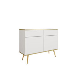Arte Crisp Modernity: Oro Sideboard Cabinet 1070mm X 850mm X 390mm In White With Gold Legs - thumbnail 1