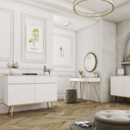 Arte Crisp Modernity: Oro Sideboard Cabinet 1070mm X 850mm X 390mm In White With Gold Legs - thumbnail 3