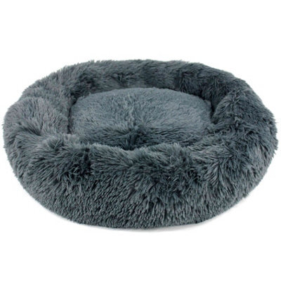 Actiaspet Dog Cat Bed Fluffy Donut Kitten Puppy Pet Cushion Calming Mattress L (Dark Grey) - image 1