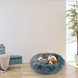 Actiaspet Dog Cat Bed Fluffy Donut Kitten Puppy Pet Cushion Calming Mattress L (Dark Grey) - thumbnail 3