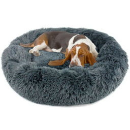 Actiaspet Dog Cat Bed Fluffy Donut Kitten Puppy Pet Cushion Calming Mattress L (Dark Grey) - thumbnail 2