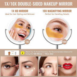 Dyzi Silver Double-Sided Circular Crystal Style Glass Metal Makeup Mirror  1X/10X Magnification - thumbnail 3