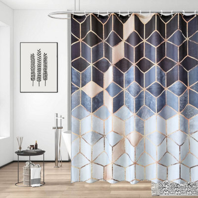 Neel Blue Marble Shower Curtain With Hooks, Black & White, 180Cm X 200Cm - image 1