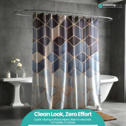 Neel Blue Marble Shower Curtain With Hooks, Black & White, 180Cm X 200Cm - thumbnail 9