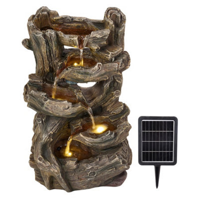 Living And Home Rustic Faux Wood Root Solar-Powered Water Fountain With Led Lighting, Perfect For Garden And Patio