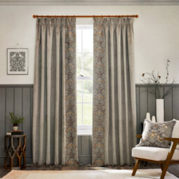 Morris & Co Strawberry Thief Embroidery Embroidered Velvet Room Darkening Pencil Pleat Curtain Pair Biscuit (W)168Cm X (D)229Cm - thumbnail 2