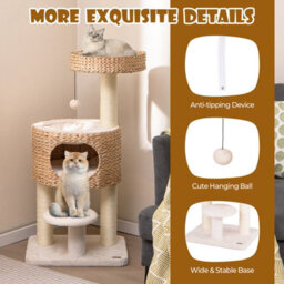 Costway Modern Cat Tower W/ Top Perch Indoor Cat Tree Cattail Fluff Condo - thumbnail 8
