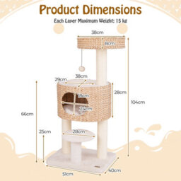 Costway Modern Cat Tower W/ Top Perch Indoor Cat Tree Cattail Fluff Condo - thumbnail 2