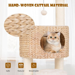 Costway Modern Cat Tower W/ Top Perch Indoor Cat Tree Cattail Fluff Condo - thumbnail 7
