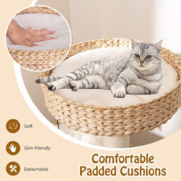 Costway Modern Cat Tower W/ Top Perch Indoor Cat Tree Cattail Fluff Condo - thumbnail 4