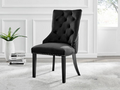 Furniturebox Set Of 2 - Belgravia Premium Knockerback Dining Chairs - Black Velvet Black Leg Dining Chairs - Kitchen Dining Room Chairs - image 1