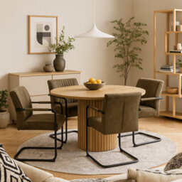 Wyld Haus Rome Round Wild Oak-Effect Dining Set With 4 Light Brown Fabric Chairs - thumbnail 2