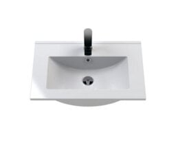 Hudson Reed Fluted Wall Hung 1-Drawer Vanity And Minimalist Basin, Contemporary Sink Vanity Unit, Satin Blue, 600mm - thumbnail 6