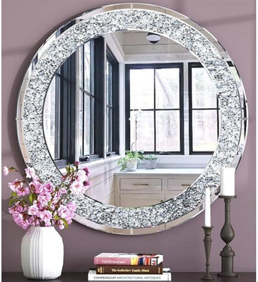 Biznest Large Jewel Round Wall Mirror Loose Diamante New Crystal Decor Mirror Gift 60Cm - image 1
