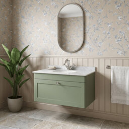 Balterley Swynnerton Traditional 1 Drawer Wall Hung Vanity Unit With Marble Basin, Satin Green, 800mm - thumbnail 4