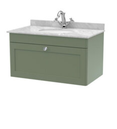 Balterley Swynnerton Traditional 1 Drawer Wall Hung Vanity Unit With Marble Basin, Satin Green, 800mm