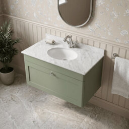 Balterley Swynnerton Traditional 1 Drawer Wall Hung Vanity Unit With Marble Basin, Satin Green, 800mm - thumbnail 3