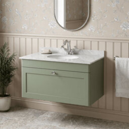 Balterley Swynnerton Traditional 1 Drawer Wall Hung Vanity Unit With Marble Basin, Satin Green, 800mm - thumbnail 2