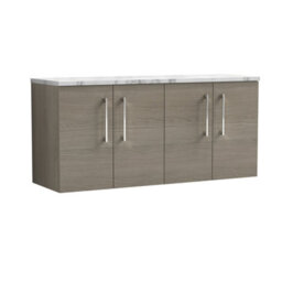 Balterley Level 1200mm Wall Hung 4 Door Vanity Unit With Laminate Worktop For Spacious Natural-Wood Bathroom Storage Solace Oak