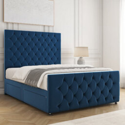 Bsspoke Maya Divan Bed Set Blue Plush Velvet 54Inch Headboard & 20Inch Footboard 2 Drawers Same Side & Mattress In All Sizes - thumbnail 3