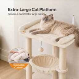 Skylos Cat Tree Tower Bed With Hammock Scratching Post Large Perch Beige - thumbnail 6