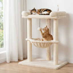 Skylos Cat Tree Tower Bed With Hammock Scratching Post Large Perch Beige - thumbnail 1