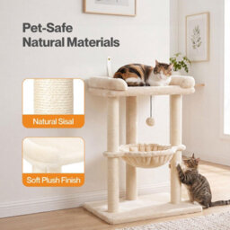Skylos Cat Tree Tower Bed With Hammock Scratching Post Large Perch Beige - thumbnail 8