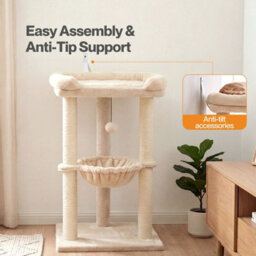 Skylos Cat Tree Tower Bed With Hammock Scratching Post Large Perch Beige - thumbnail 9