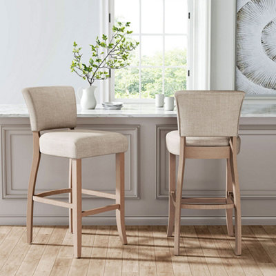 Living And Home Bar Stools Set Of 2 Beige Linen Bar Stools Chair Height For Kitchen Island Cafe - image 1