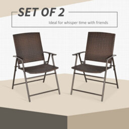 Outsunny 2Pcs Rattan Chair Foldable Garden Furniture W/ Armrest Brown - thumbnail 4