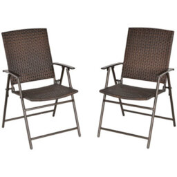Outsunny 2Pcs Rattan Chair Foldable Garden Furniture W/ Armrest Brown - thumbnail 2