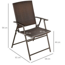 Outsunny 2Pcs Rattan Chair Foldable Garden Furniture W/ Armrest Brown - thumbnail 3