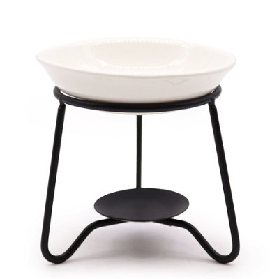 Serenityy Ceramic & Metal Simple Stand Oil Burner - Gloss White Minimalist Design, 916G