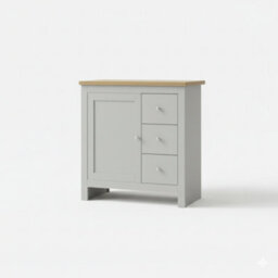 Home Treats Grey & Pine 3 Drawer Storage Cabinet, Modern Wooden Chest With Natural Pine Top - thumbnail 7