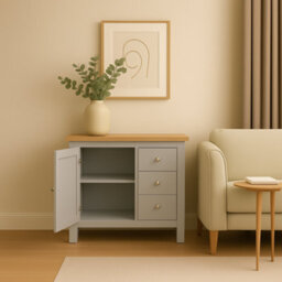 Home Treats Grey & Pine 3 Drawer Storage Cabinet, Modern Wooden Chest With Natural Pine Top - thumbnail 6
