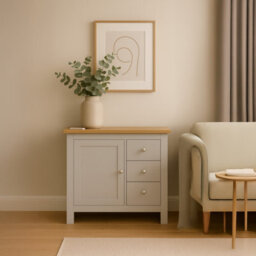 Home Treats Grey & Pine 3 Drawer Storage Cabinet, Modern Wooden Chest With Natural Pine Top - thumbnail 5