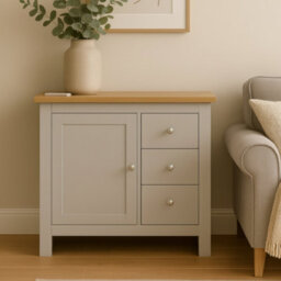 Home Treats Grey & Pine 3 Drawer Storage Cabinet, Modern Wooden Chest With Natural Pine Top - thumbnail 4