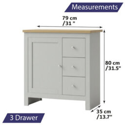 Home Treats Grey & Pine 3 Drawer Storage Cabinet, Modern Wooden Chest With Natural Pine Top - thumbnail 3