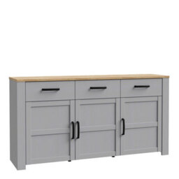 Wyld Haus Bramblecroft Wide Sideboard In Grey And Natural Oak 3 Door 3 Drawer - thumbnail 3