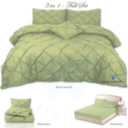 TheWhiteWater Limited Pintuck Duvet Cover Set + Matching Pillowcases With Bedsheet - 3In1 Hotel Style Bedding Set - Sage Green - thumbnail 2