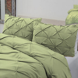TheWhiteWater Limited Pintuck Duvet Cover Set + Matching Pillowcases With Bedsheet - 3In1 Hotel Style Bedding Set - Sage Green - thumbnail 5