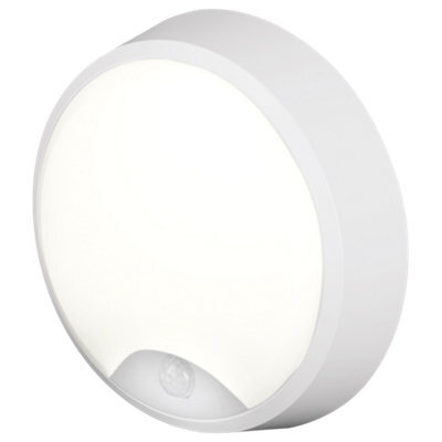 4Lite Pylus Outdoor Round Wall Light (White) 1100Lm Motion Sensor Bulkhead Ip54 Led Integrated Exterior Light - 4L2/3215/pir - image 1