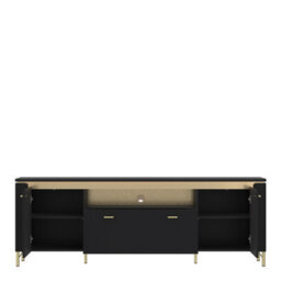 Furniture To Go Genoa Tv Cabinet 2 Door 1 Drawer 200Cm Wide In Black Matt/gold - thumbnail 2