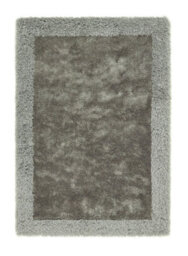 Shimmer Border Silver Shaggy Rug, Handmade Rug, Bordered Rug, Plain Modern Rug For Bedroom, & Dining Room-160Cm X 230Cm - thumbnail 3