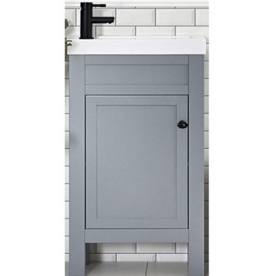 Homestylestore 400mm Light Grey Bathroom Vanity Unit With Basin And Round Black Handle - image 1