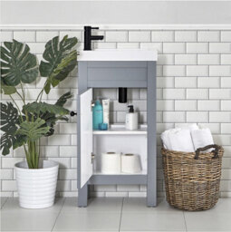 Homestylestore 400mm Light Grey Bathroom Vanity Unit With Basin And Round Black Handle - thumbnail 2