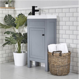 Homestylestore 400mm Light Grey Bathroom Vanity Unit With Basin And Round Black Handle - thumbnail 3